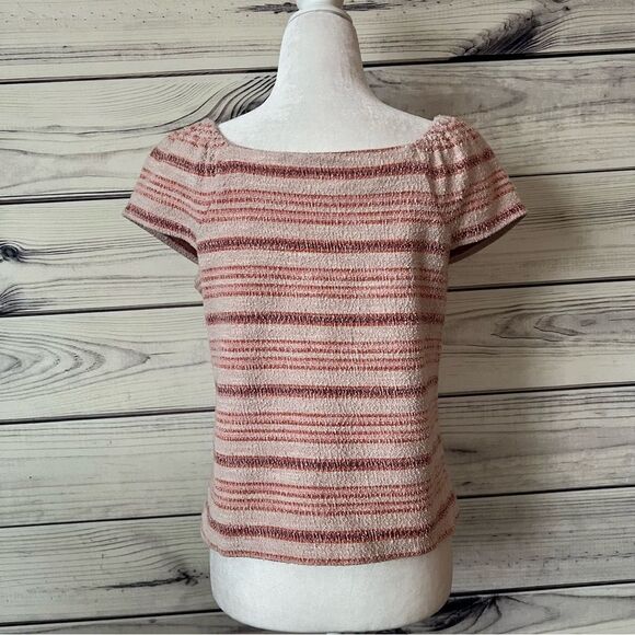 Madewell Texture & Thread Blush Striped Button Front Boxy Top - Picture 6 of 10